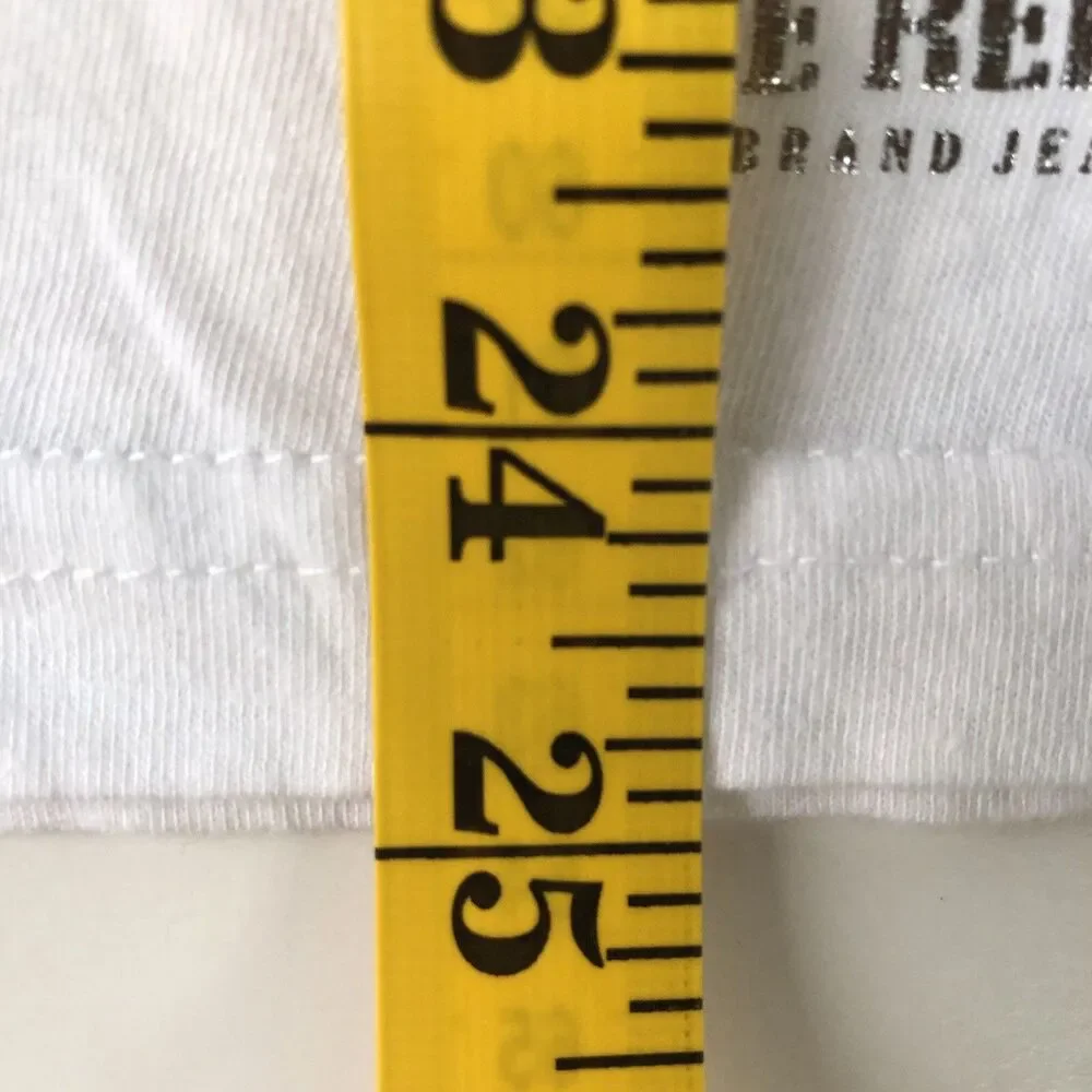 True Religion Brand Jeans T-shirt Silver Metallic Logo White V-neck Size Medium